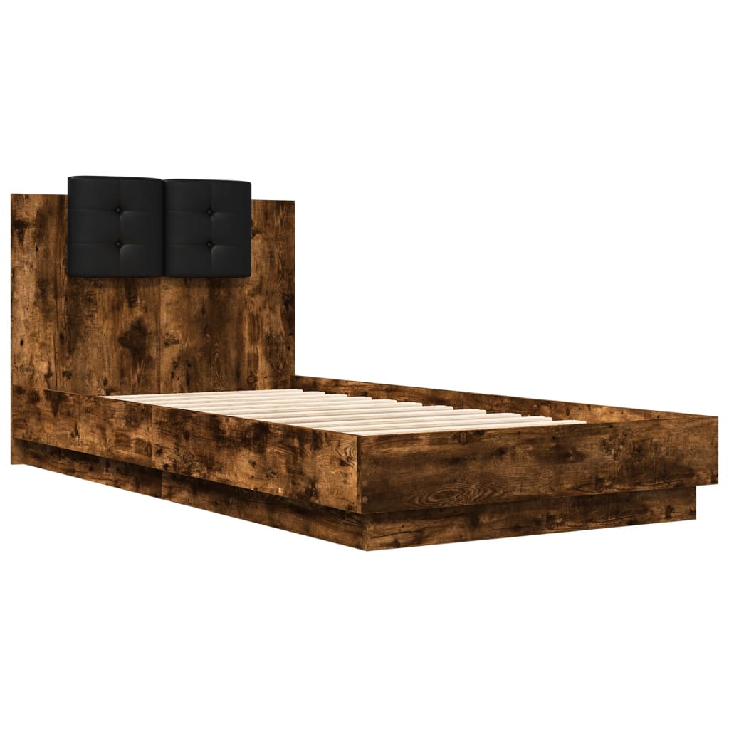 vidaXL Bed Frame with Headboard Smoked Oak 75x190 cm Small Single Engineered Wood