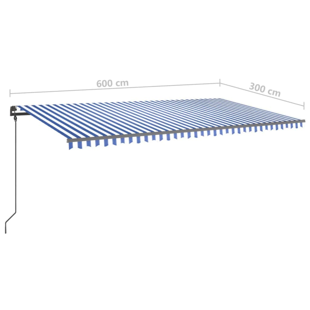 vidaXL Manual Retractable Awning with LED 6x3 m Blue and White